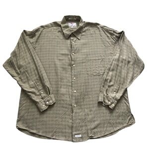 Vtg 90s Burma Bibas 100% Rayon Olive Green Men's Checkered Button Down Shirts XL